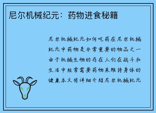 尼尔机械纪元：药物进食秘籍